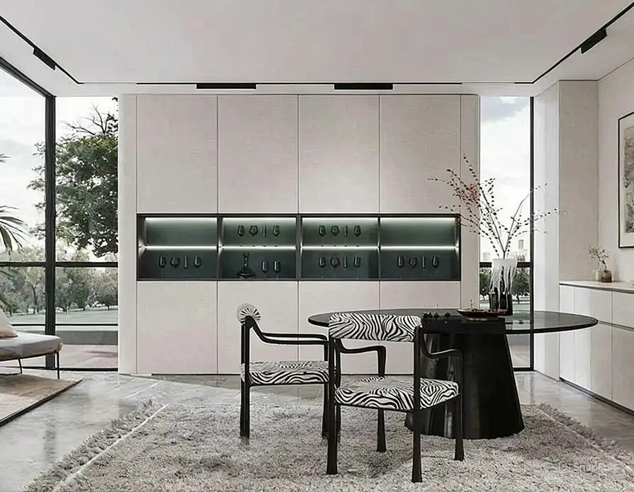 Modern Wood Wine Display Cabinet with LED Lighting