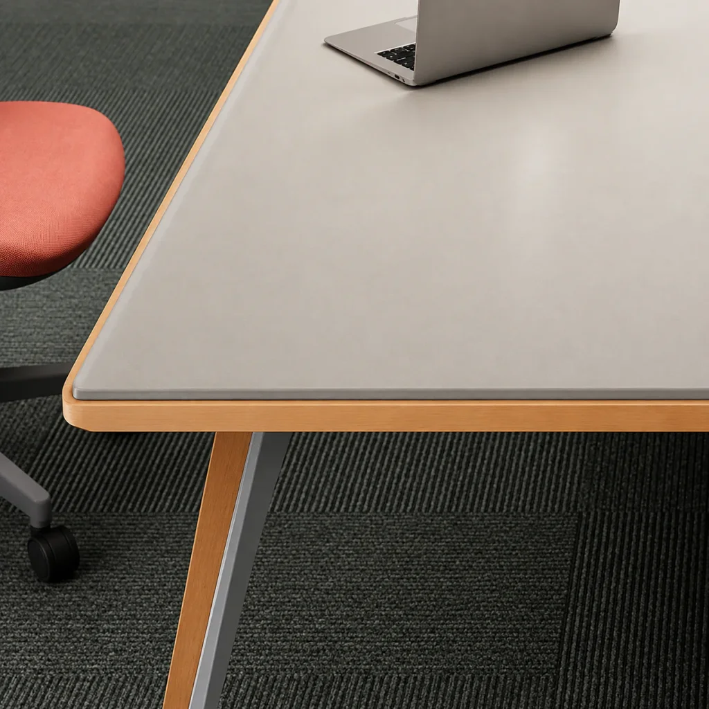 Modern conference room tables, close-up of the tabletop edge