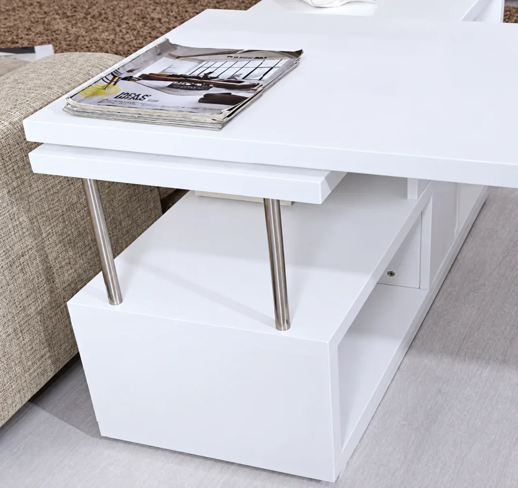 Compact Storage Office Desk, close-up of the side storage unit with steel supports