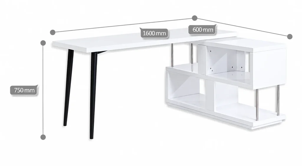 Compact Storage Office Desk dimensions: 1600 mm wide, 750 mm high