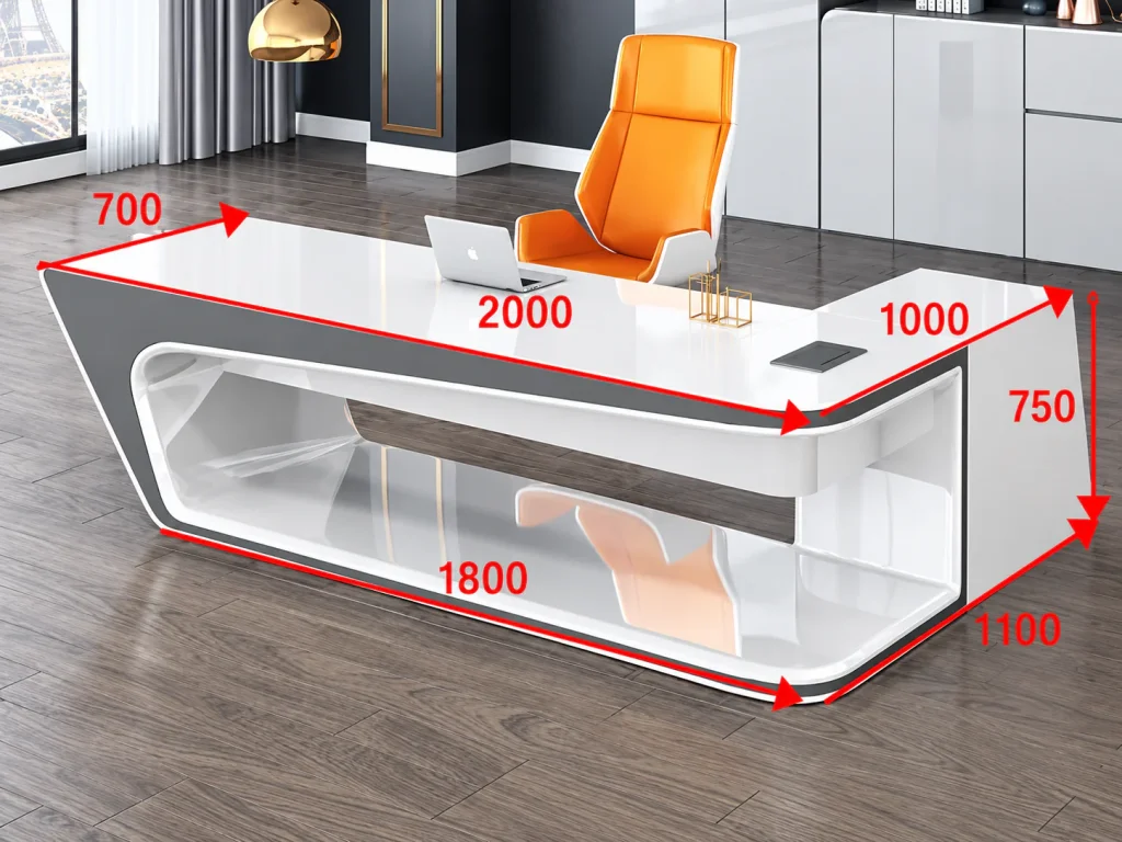 Curved Executive Office Desk dimensions: 2000 x 1000 mm top, 750 mm high