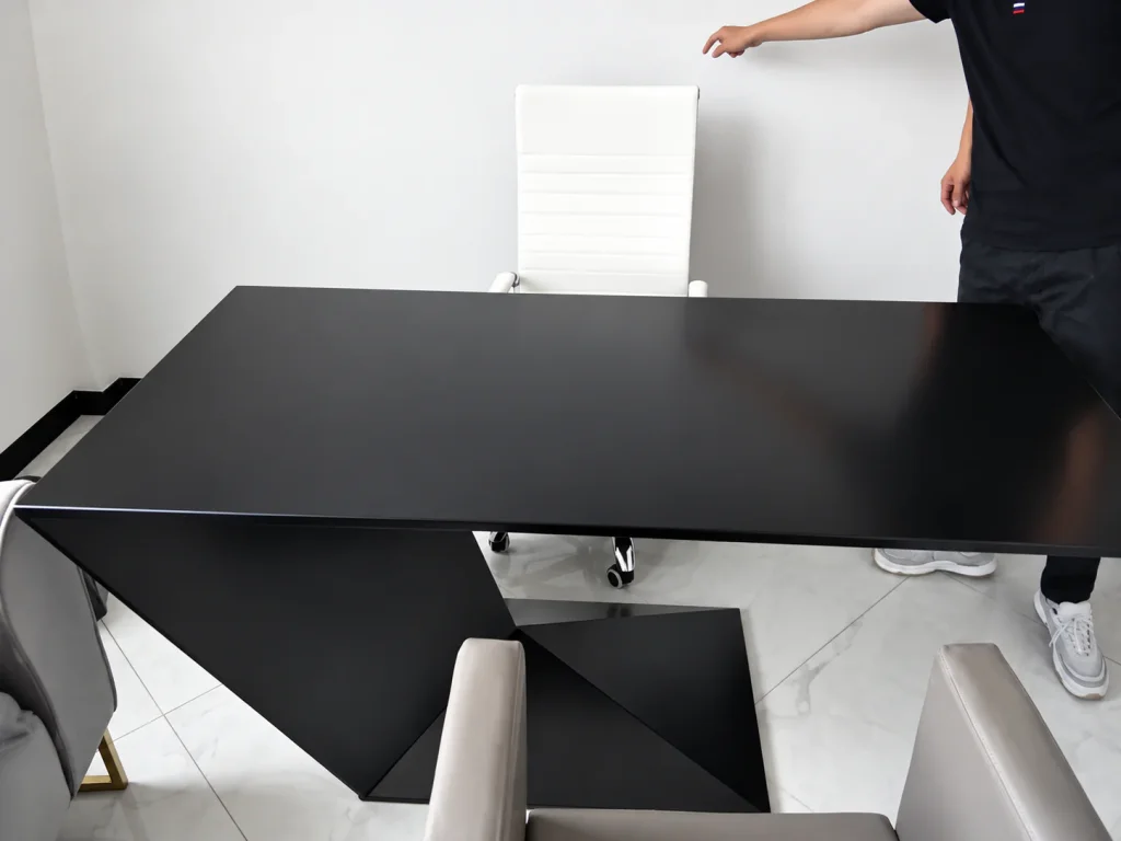Geometric Z-Leg Office Desk in black, top view