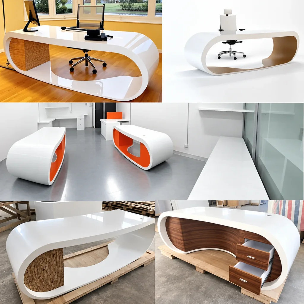 Google Desk collage of finished desks and production details