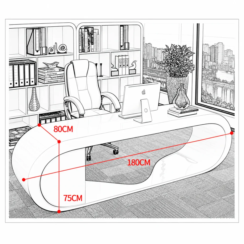 Google Desk dimensions sketch: 180 cm wide, 80 cm deep, 75 cm high