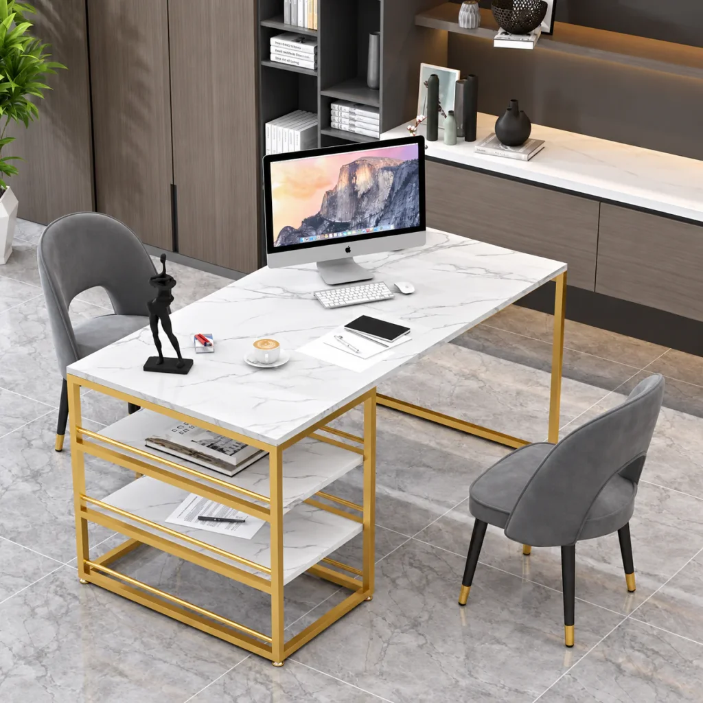 Marble Top Gold Frame Office Desk
