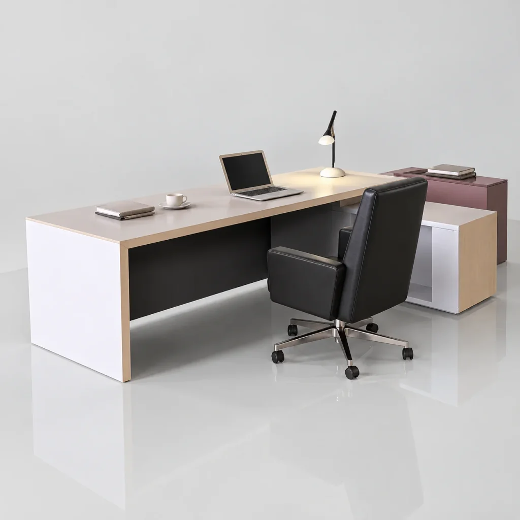 Modular Executive Office Desk with side cabinet, angled view