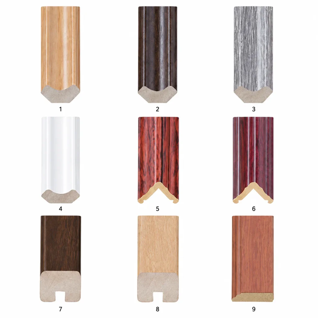 PS Moulding corner and flat profiles numbered 1 to 9