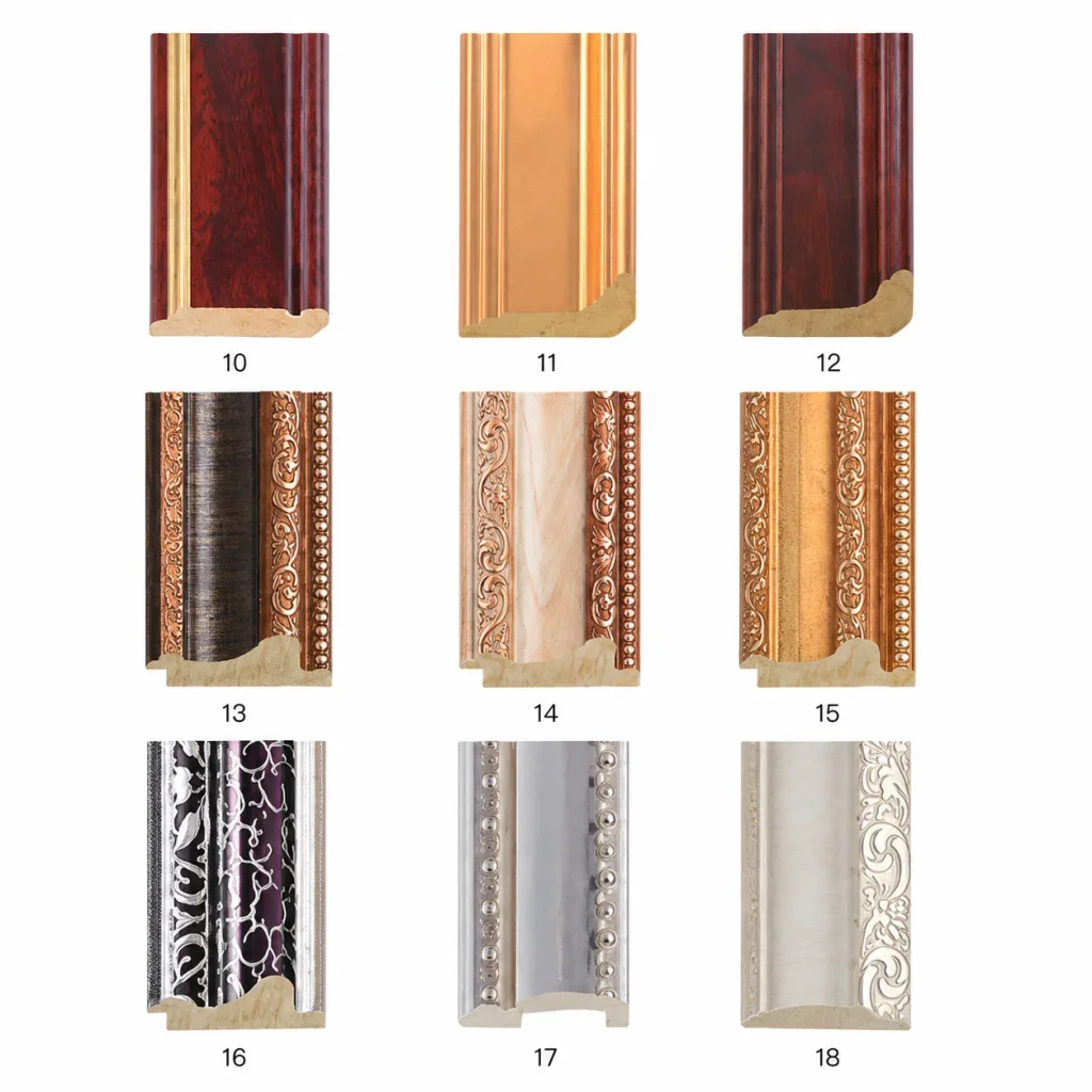 PS Moulding decorative frame profiles numbered 10 to 18