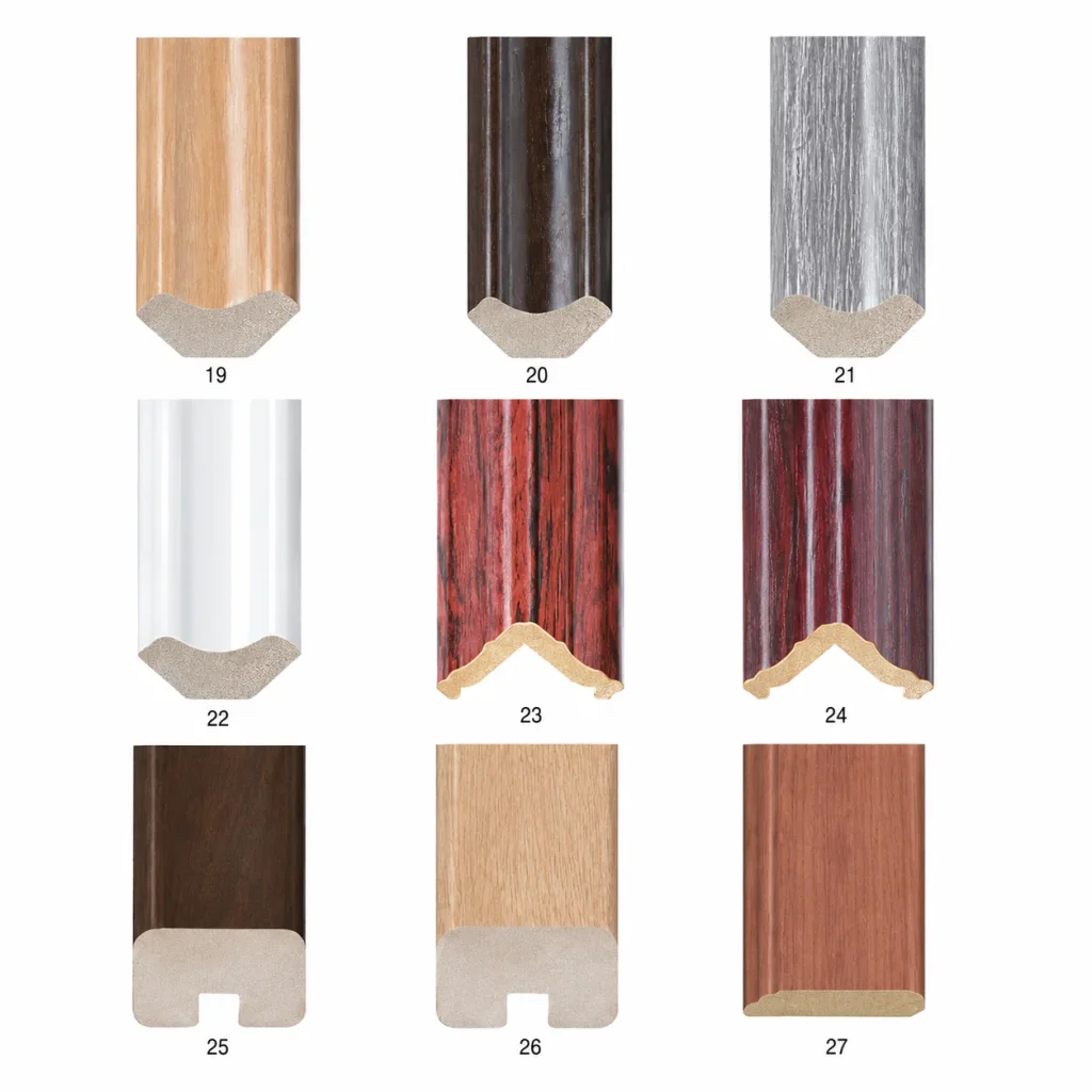 PS Moulding corner and trim profiles numbered 19 to 27