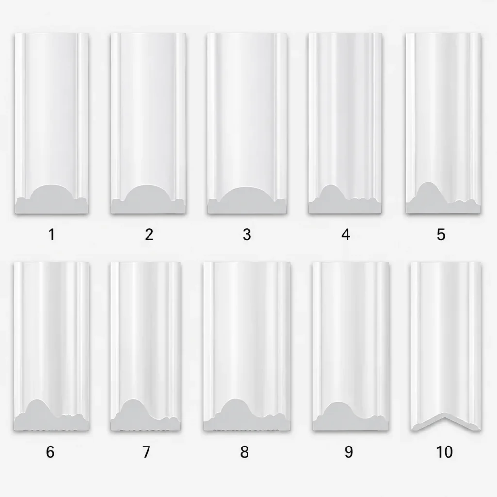 PS Moulding, white profiles numbered 1 to 10