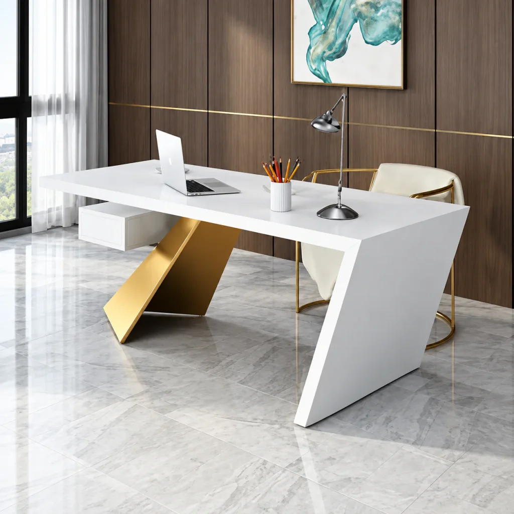 White and Gold Accent Office Desk